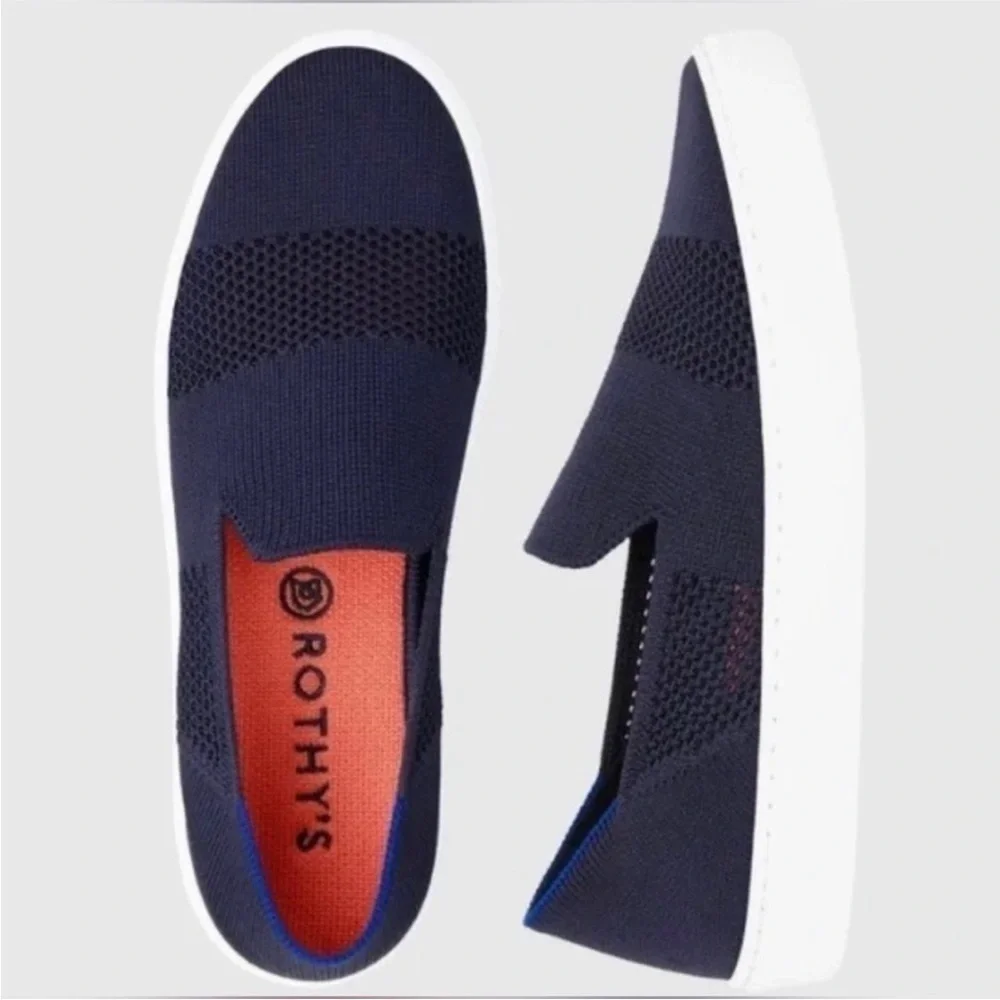 ROTHY’S Maritime Lattice Stitch Sneaker Slip On Navy Blue Comfort Size 10
